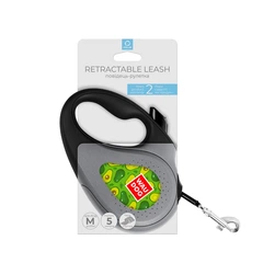 Повідок-рулетка для собак WAUDOG R-leash Авокадо M, чорний, 5 м, до 25 кг, світловідбивна стрічка, металевий карабін 8125-0048-01