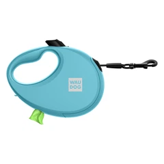 Повідець-рулетка для собак WAUDOG R-leash L стрічковий 5 м до 40 кг блакитний зі світловідбиваючою стрічкою та контейнером боксом для прибирання сміттєвих пакетів пластиковий повідець для великих та с