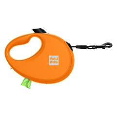 Повідець-рулетка для собак WAUDOG R-leash L стрічковий 5 м до 40 кг помаранчевий зі світловідбиваючою стрічкою та контейнером боксом для прибирання сміттєвих пакетів пластиковий повідець для великих т