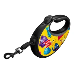 Повідок-рулетка для собак WAUDOG R-leash Волохаті монстри M, мультиколор, 5 м (стрічка 10 мм), до 20 кг, світловідбивна, контейнер для пакетів, металевий карабін 256-4050
