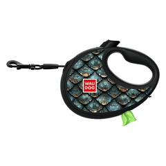 Без бренда Повідець-рулетка для собак WAUDOG R-leash з контейнером для пакетів, малюнок "Луска", світловідбивна стрічка, M, до 20 кг, 5 м