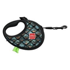 Без бренда Повідець-рулетка для собак WAUDOG R-leash з контейнером для пакетів, малюнок "Луска", світловідбиваюча стрічка, L, до 40 кг, 5 м