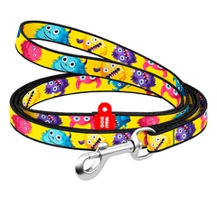 Повідець для котів та дрібних порід собак нейлоновий WAUDOG Nylon, малюнок "Мохнаті монстри", XS, Ш 10 мм, Дл 122 см