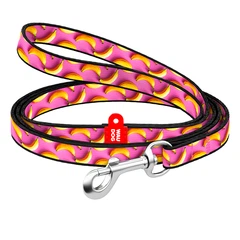 Повідець для котів та дрібних порід собак нейлоновий WAUDOG Nylon, малюнок "Банани на рожевому", XS, Ш 10 мм, Дл 122 см