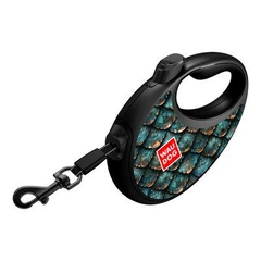 Без бренда Повідець-рулетка для собак WAUDOG R-leash з контейнером для пакетів, малюнок "Луска", світловідбивна стрічка, L, до 40 кг, 5 м (257-0179)