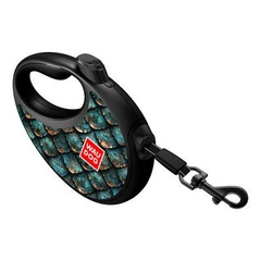 Без бренда Повідець-рулетка для собак WAUDOG R-leash з контейнером для пакетів, малюнок "Луска", світловідбивна стрічка, L, до 40 кг, 5 м (257-0179)