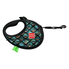 Без бренда Повідець-рулетка для собак WAUDOG R-leash з контейнером для пакетів, малюнок "Луска", світловідбивна стрічка, L, до 40 кг, 5 м (257-0179)