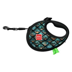 Без бренда Повідець-рулетка для собак WAUDOG R-leash з контейнером для пакетів, малюнок "Луска", світловідбивна стрічка, L, до 40 кг, 5 м (257-0179)