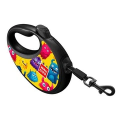Повідець-рулетка для собак WAUDOG R-leash з контейнером для пакетів, малюнок "Мохнаті монстри", світловідбивна стрічка, M , до 20 кг, 5 м (256-4050)