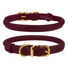 Нашийник для Собак Круглий Шкіряний BronzeDog Premium Crazy Бордовий 7 мм 18-25 см (002117)