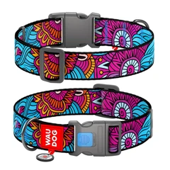 Collar Нашийник для собак нейлоновий WAUDOG Nylon з QR паспортом, малюнок "Літо", пластиковий фастекс, XXL, Ш 35 мм, Дов 46-70 см