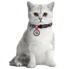 Нашийник для котів нейлоновий WAUCAT Nylon з QR паспортом, малюнок "Нескінченні світи", пластиковий фастекс, XS, 20-30 см, 10 мм