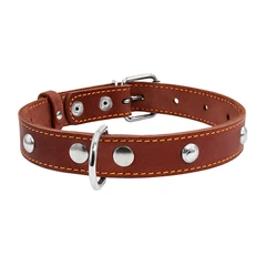 Нашийник для собак Collar класичний шкіряний одинарний коричневий з прикрасами розмір M ширина 25 мм довжина 38-50 см амуніція зі шкіри 02236