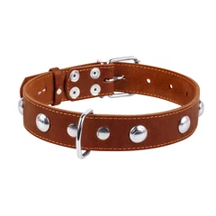 Нашийник для собак Collar класичний шкіряний одинарний коричневий з прикрасами розмір L ширина 35 мм довжина 48-63 см німецьких вівчарок ротвейлерів доберманів кане-корсо алабаїв 02716