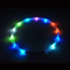 Sample LЕD-нашийник для собак USB 70 см, що світиться, різнокольорове підсвічування, 3 режими свічення, регульований розмір Кольоровий
