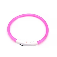 Світлодіодний LED нашийник Lesko L-18 Pink M USB водовідштовхувальний, що світиться, для собак і котів