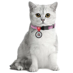 Waucat Нашийник для котів з відновленої бавовни WAUDOG Re-cotton з QR паспортом, світловідбивний, пластикова пряжка, розмір XS, ширина 10 мм, довжина 20-30 см, рожевий