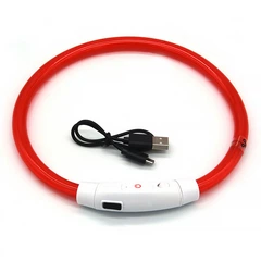 Світлодіодний LED нашийник Lesko L-18 Red L USB для собак і котів водовідштовхувальний, що світиться