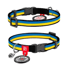 Нашийник для котів нейлоновий WAUDOG Nylon з QR паспортом, малюнок Colors of freedom, пластиковий фастекс, XS, Ш 10 мм, Д 20-30 см