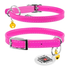 Нашийник для котів шкіряний Waudog Glamour з QR паспортом XXS 9 мм х 22-30 см Рожевий (32487 Col)