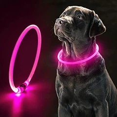 Lock Mat LED нашийник для собак світиться з кабелем USB з регулюванням 70 см Рожевий