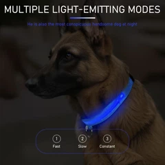 Світлодіодний нашийник для собак Petify Luminous LED Collar L блакитне небо, що світиться в темряві, 3 режими світіння, видимість до 100 м, регульований 41-54 см, поліестер, від батарейки, Арт. XN4074