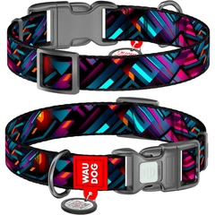 Нашийник для собак нейлоновий WAUDOG Nylon з QR паспортом, малюнок "Нескінченні світи", пластиковий фастекс, розмір S, 25-35 см, 15 мм