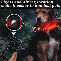 Нашийник 37-46 см червоний для собак світиться M з кріпленням для AirTag PetJoy