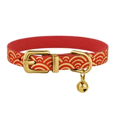 Barksi Нашийник для Котів Шкіряний Classic Одинарний із Золотим Тисненням Море Червоний 10 мм 18-25 см (580023)