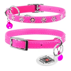 Collar Нашийник "WAUDOG GLAMOUR" з резинкою, клейовими стразами "Квітка" для котів (ширина 9мм, довжина 22-30см) рожевий