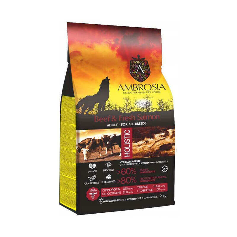 Ambrosia Grain Free Dog Adult Beef & Fresh Salmon - Сухий беззерновий корм з яловичиною та свіжим лососем для дорослих собак