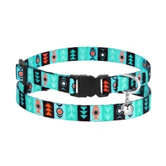 Нашийник Для Кішок BronzeDog Urban Tribal Нейлоновий з Пластикової Пряжкою і Дзвоником Інки Ментоловий 10 мм 18-28 см (49/1336)
