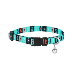 Нашийник Для Кішок BronzeDog Urban Tribal Нейлоновий з Пластикової Пряжкою і Дзвоником Інки Ментоловий 10 мм 18-28 см (49/1336)