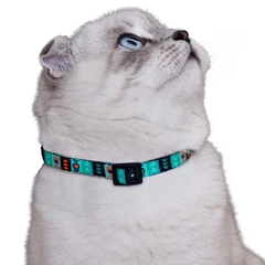 Нашийник Для Кішок BronzeDog Urban Tribal Нейлоновий з Пластикової Пряжкою і Дзвоником Інки Ментоловий 10 мм 18-28 см (49/1336)