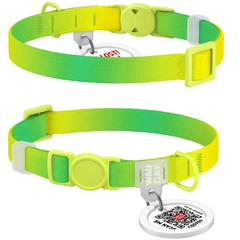 Нашийник для котів WAUCAT Nylon Recycled c QR паспортом, градієнт безпечна пряжка, салатовий, XS, 20-30 см, 10 мм (47055)