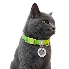 Нашийник для котів WAUCAT Nylon Recycled c QR паспортом, градієнт безпечна пряжка, салатовий, XS, 20-30 см, 10 мм (47055)