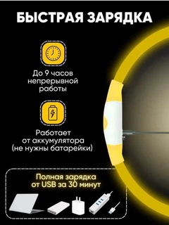 Grand Нашийник для собак світлодіодний вологостійкий USB юсб Жовтий 70 см