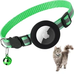 Світловідбиваючий нашийник SV для кошеня з тримачем Apple Air Tag і дзвіночком Зелений (sv3067gr)