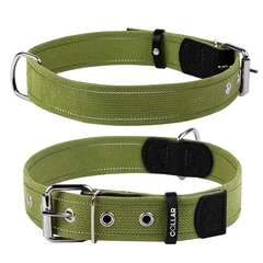 Нашийник для собак великих порід Collar CoLLaR брезентовий (бавовняна тасьма) зелений світловідбиваючий, ширина 35 мм, довжина 51–63 см, металева фурнітура арт. 0293