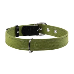 Нашийник для собак великих порід Collar CoLLaR брезентовий (бавовняна тасьма) зелений світловідбиваючий, ширина 35 мм, довжина 51–63 см, металева фурнітура арт. 0293