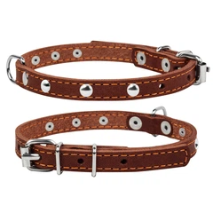 Нашийник для собак Collar класичний шкіряний одинарний з прикрасами коричневий розмір XS2 ширина 14 мм довжина 27-35 см амуніція зі шкіри 00046