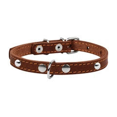 Нашийник для собак Collar класичний шкіряний одинарний з прикрасами коричневий розмір XS2 ширина 14 мм довжина 27-35 см амуніція зі шкіри 00046
