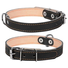 Нашийник для собак Collar Подвійний, шкіряний, чорний, XS (27–35 см; ширина 14 мм), з металевою фурнітурою та 3 прикрасами