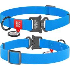Нашийник для собак WAUDOG Waterproof з QR паспортом та металевим фастексом S 15 мм Блакитний