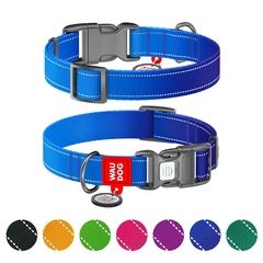 Нашийник для собак нейлоновий WAUDOG Nylon Mono з QR паспортом, світловідбивний, пластиковий фастекс, XL, Ш 25 мм, Дов 37-58 см синій 521612