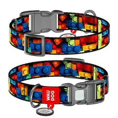 Нашийник для собак нейлоновий WAUDOG Nylon з QR паспортом, малюнок "Блоки", пластиковий фастекс, XXL, Ш 35 мм, Дов 46-70 см (284-4056)