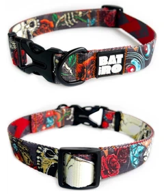 Без бренда Нашийник для собак нейлон BAT&RO Rockstar 25мм 50-60 см черепа квіти (00367)