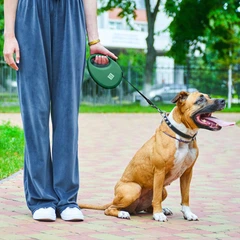 Collar Повідець-рулетка для собак WAUDOG з контейнером для пакетів стрічка, L, до 40 кг, 5 м, зелений