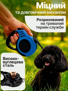 Brs Повідець рулетка для собак 5м повідець для собак маленьких та середніх порід вагою до 15 кг Чорно-Синій
