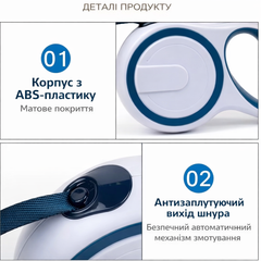 Без бренду Повідок-рулетка для собак Беж 5 метра з автоматичним змотуванням, корпус ABS, антизаплутуючий шнур